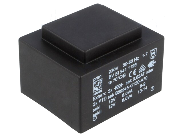 Transformator: ingegoten; 16VA; 230VAC; 12V; 12V; 667mA; 667mA; PCB Transformator: ingegoten; 16VA; 230VAC; 12V; 12V; 667mA; 667mA; PCB